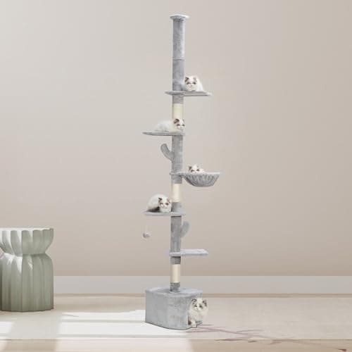 Adjustable Floor to Ceiling Cat Tree with Hammock - Light Gray