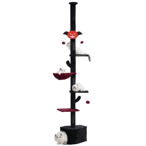 Adjustable Floor to Ceiling Cat Tree with Hammock - Light Gray — Black Red