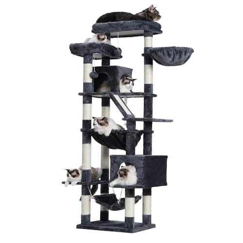 Cat Tree with 2 Perches, 2 Condos, 2 Hammocks, Scratching Pad - Large Cat Furniture and Condo — Smoky Gary