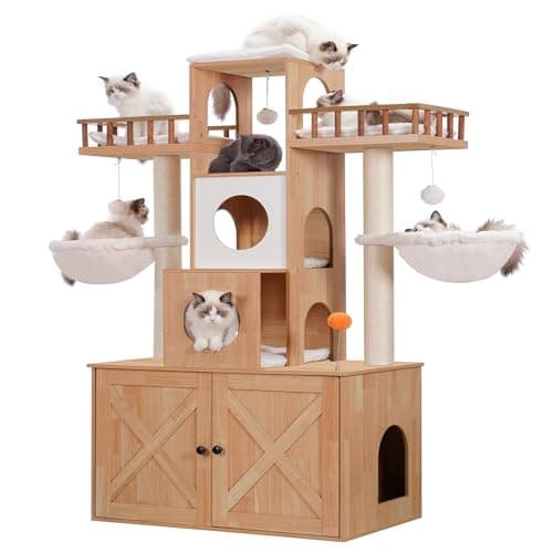 Modern Cat Tree with Litter Box Enclosure for Big Cats