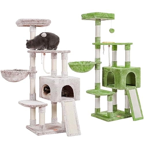 Heybly Cat Tower with Feeding Bowl and Scratching Board