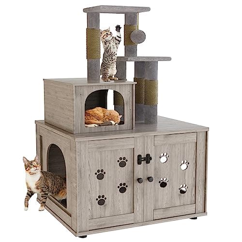 Cat Tree with Litter Box Enclosure and Scratching Post