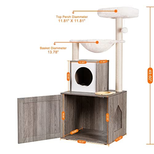 Wood Cat Tree with Food Station and Hammock