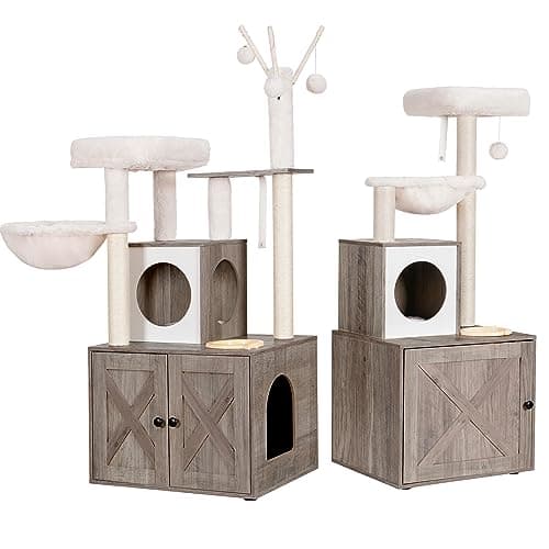 Wood Cat Tree with Food Station and Condo