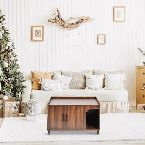 Wooden Cat Litter Box Enclosure with Cat Scratching Pad