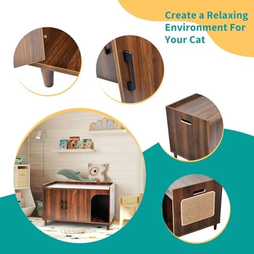 Wooden Cat Litter Box Enclosure with Cat Scratching Pad