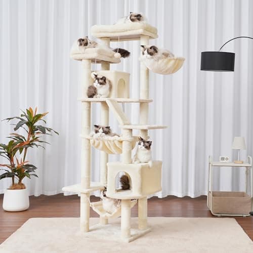 Cat Tree with 2 Perches, 2 Condos, 2 Hammocks, Scratching Pad - Large Cat Furniture and Condo