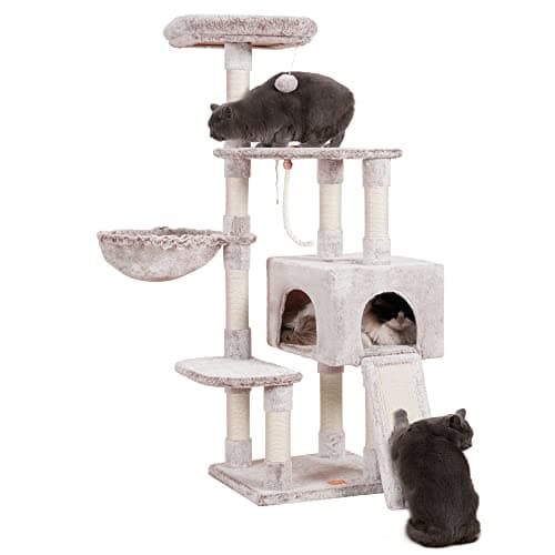 Heybly Cat Tower with Feeding Bowl and Scratching Board