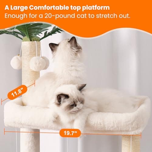 Modern Walnut Cat Tree with Self Groomer, Basket, Hammock, and Dangling Ball for Large Indoor Cats
