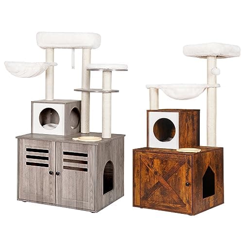 Modern Style Cat Tower with Large Platform and Condo, 2-in-one Indoor Cat Furniture