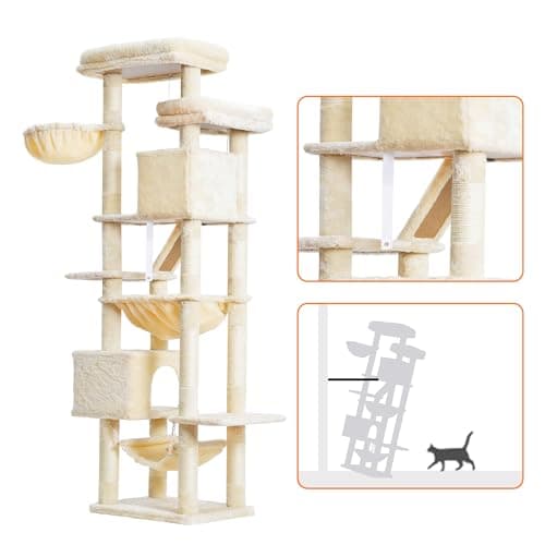 Cat Tree with 2 Perches, 2 Condos, 2 Hammocks, Scratching Pad - Large Cat Furniture and Condo