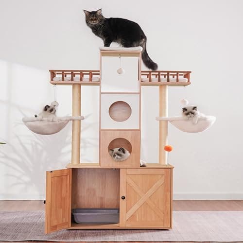 Modern Cat Tree with Litter Box Enclosure for Big Cats