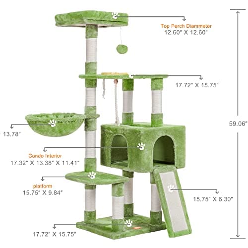 Heybly Cat Tower with Feeding Bowl and Scratching Board
