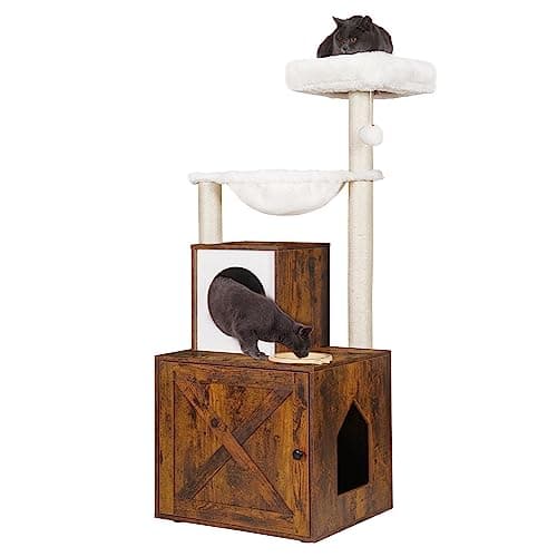 Modern Style Cat Tower with Large Platform and Condo, 2-in-one Indoor Cat Furniture