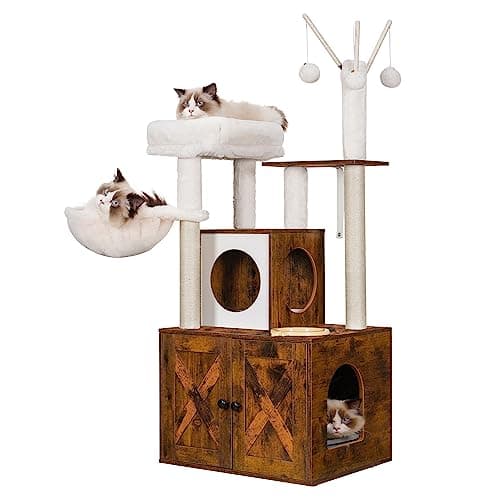 Modern Style Cat Tree with Large Platform, Condo, and Hammock