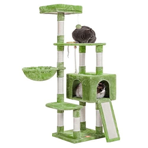 Heybly Cat Tower with Feeding Bowl and Scratching Board