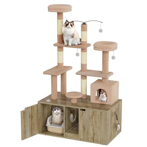 YITAHOME Cat Tree with Double Litter Box Enclosure for 2 Cats