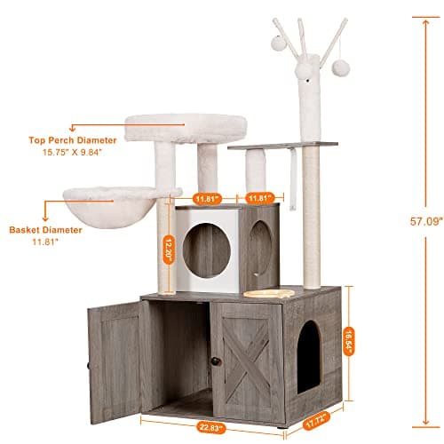 Wood Cat Tree with Food Station and Condo