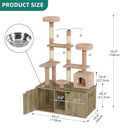 YITAHOME Cat Tree with Double Litter Box Enclosure for 2 Cats