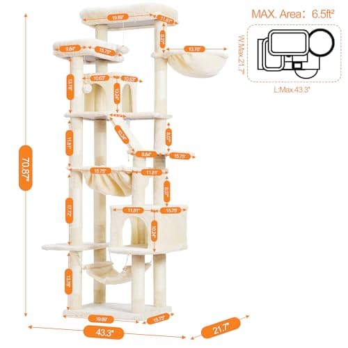 Cat Tree with 2 Perches, 2 Condos, 2 Hammocks, Scratching Pad - Large Cat Furniture and Condo