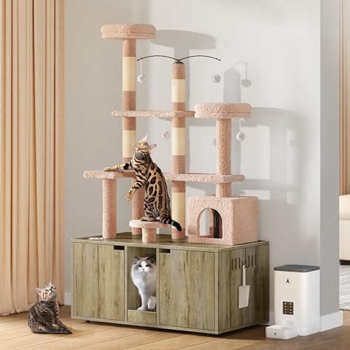 YITAHOME Cat Tree with Double Litter Box Enclosure for 2 Cats