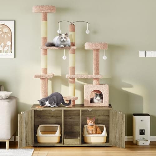 YITAHOME Cat Tree with Double Litter Box Enclosure for 2 Cats