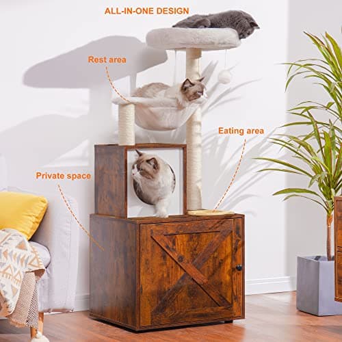 Modern Style Cat Tower with Large Platform and Condo, 2-in-one Indoor Cat Furniture