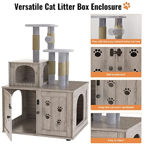 Cat Tree with Litter Box Enclosure and Scratching Post