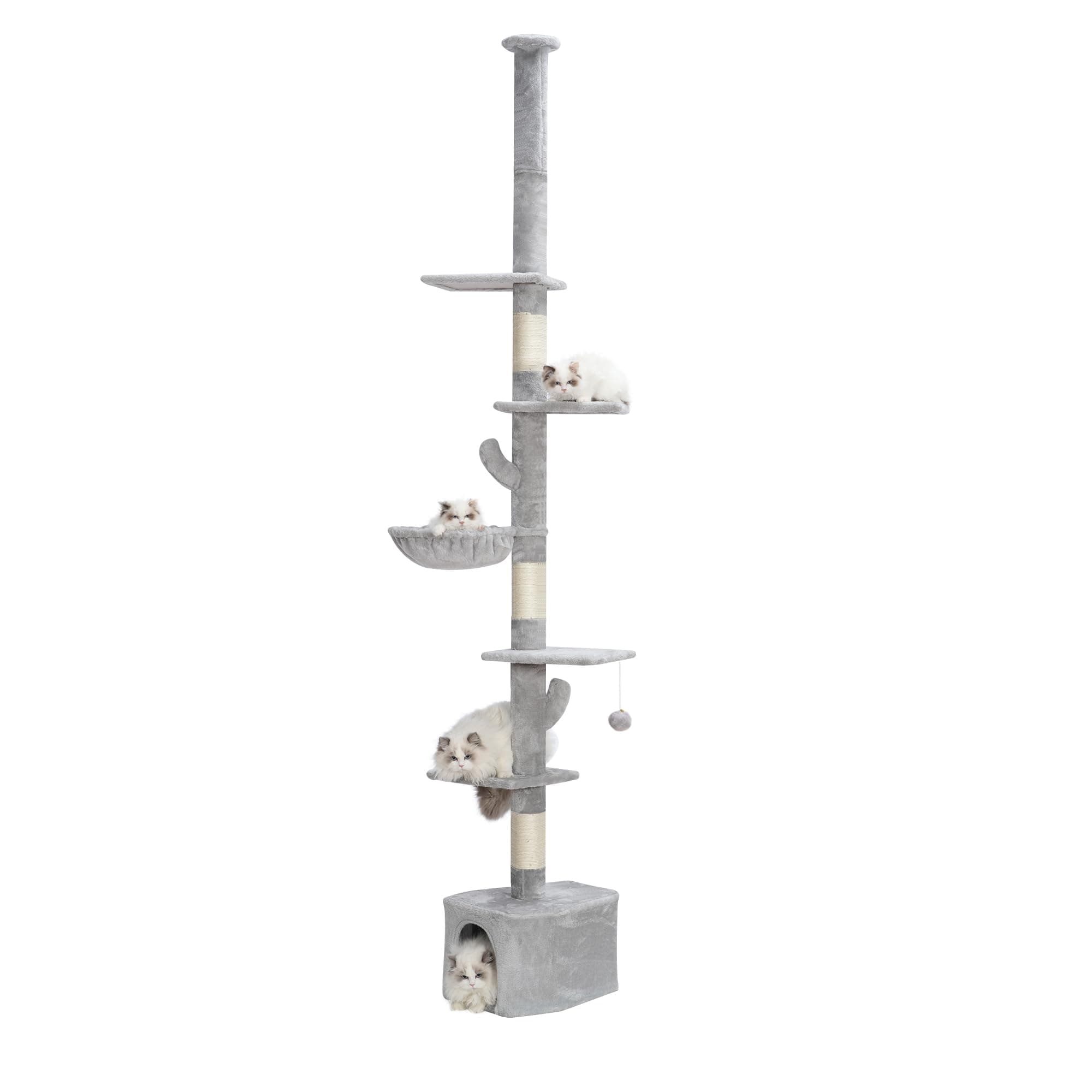 Adjustable Floor to Ceiling Cat Tree with Hammock - Light Gray