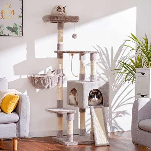 Heybly Cat Tower with Feeding Bowl and Scratching Board