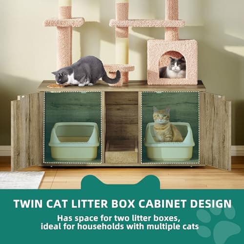 YITAHOME Cat Tree with Double Litter Box Enclosure for 2 Cats