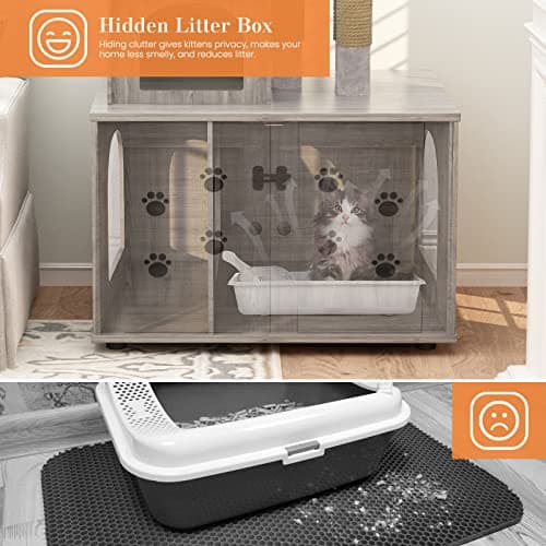 Cat Tree with Litter Box Enclosure and Scratching Post