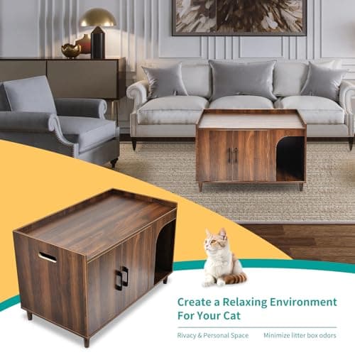 Wooden Cat Litter Box Enclosure with Cat Scratching Pad