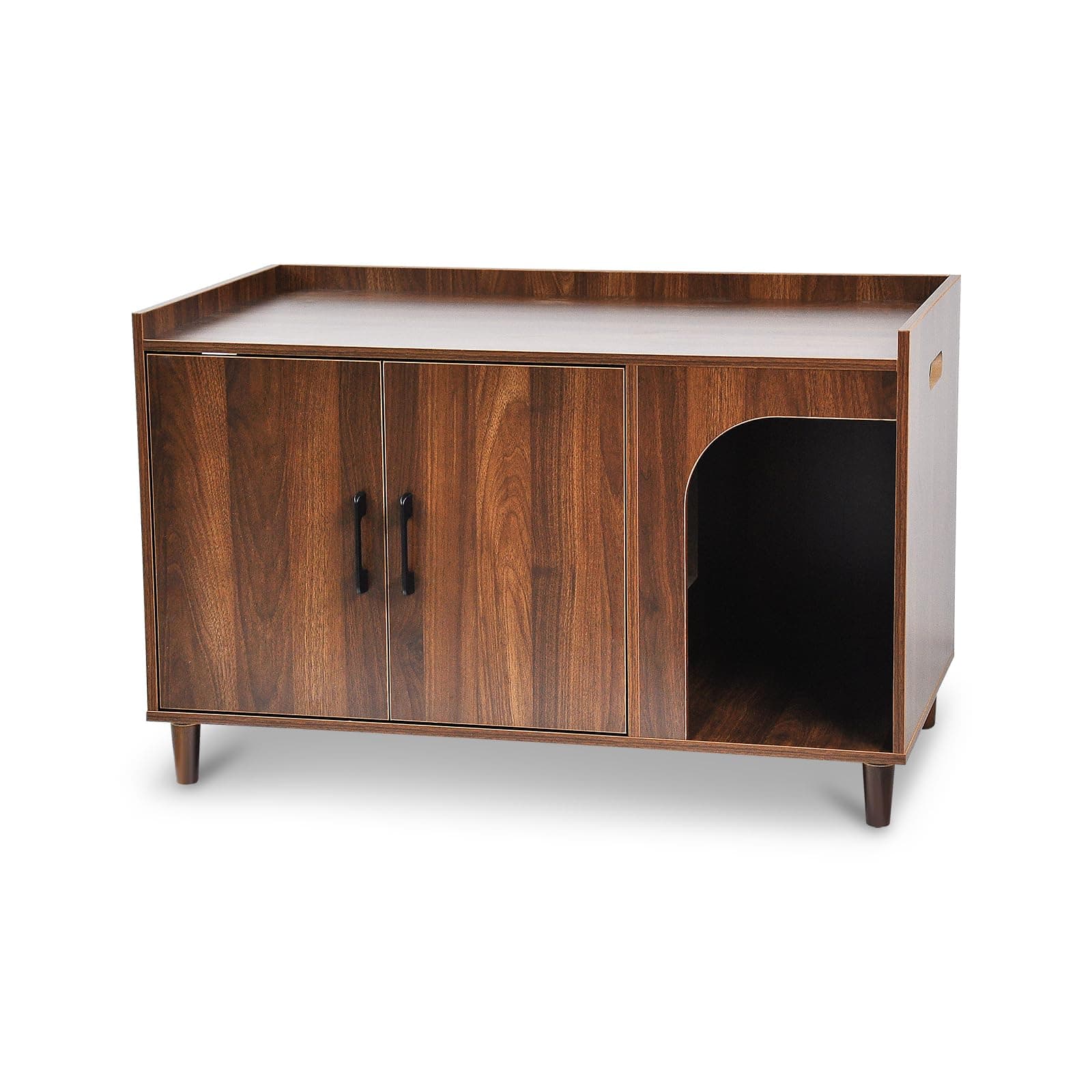 Wooden Cat Litter Box Enclosure with Cat Scratching Pad