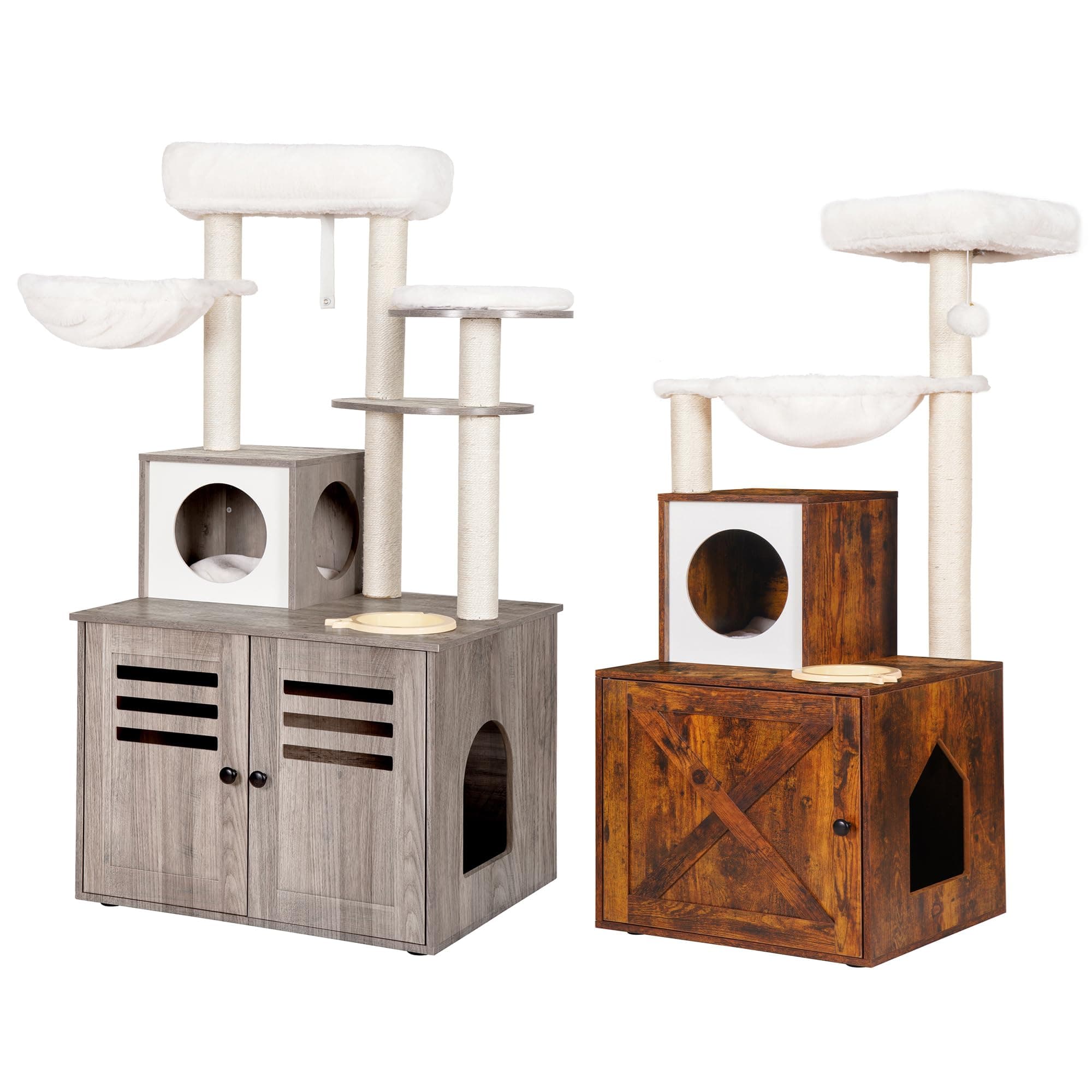 Modern Style Cat Tower with Large Platform and Condo, 2-in-one Indoor Cat Furniture